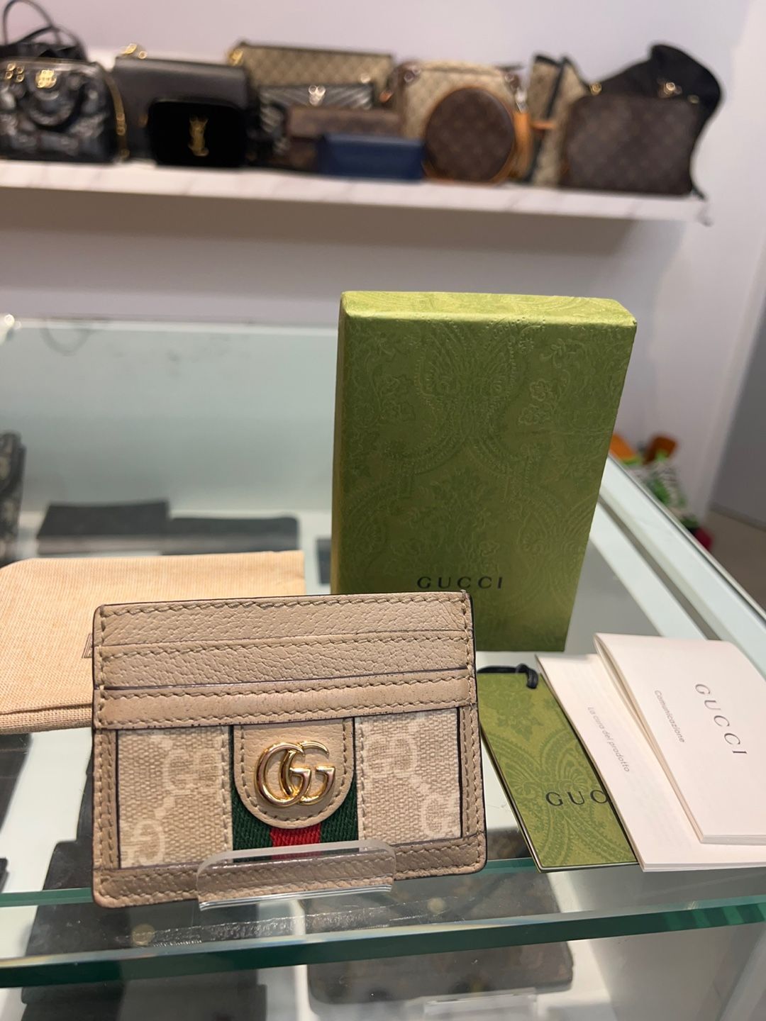 Gucci GG Card Wallet Beige White (OS) - Product Number: GG123456