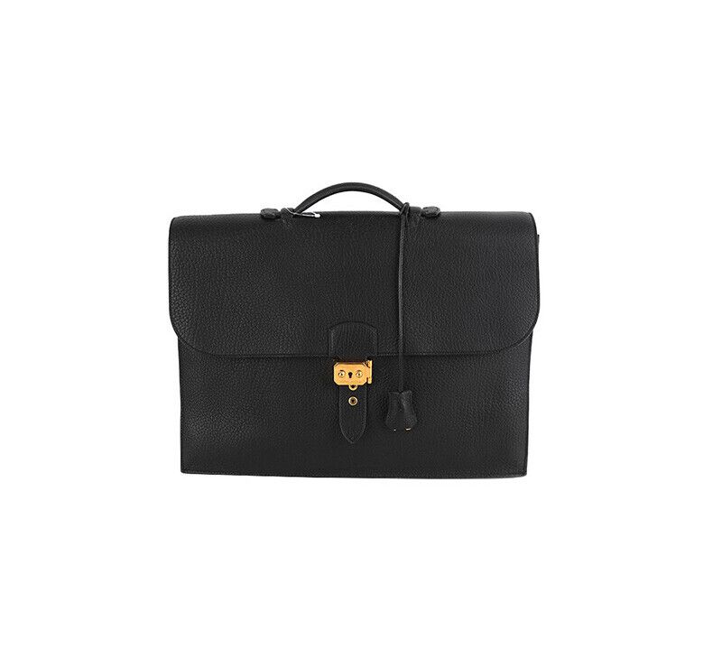 Hermes Black Gold Accent 41 Sac A Depeche 7221658018