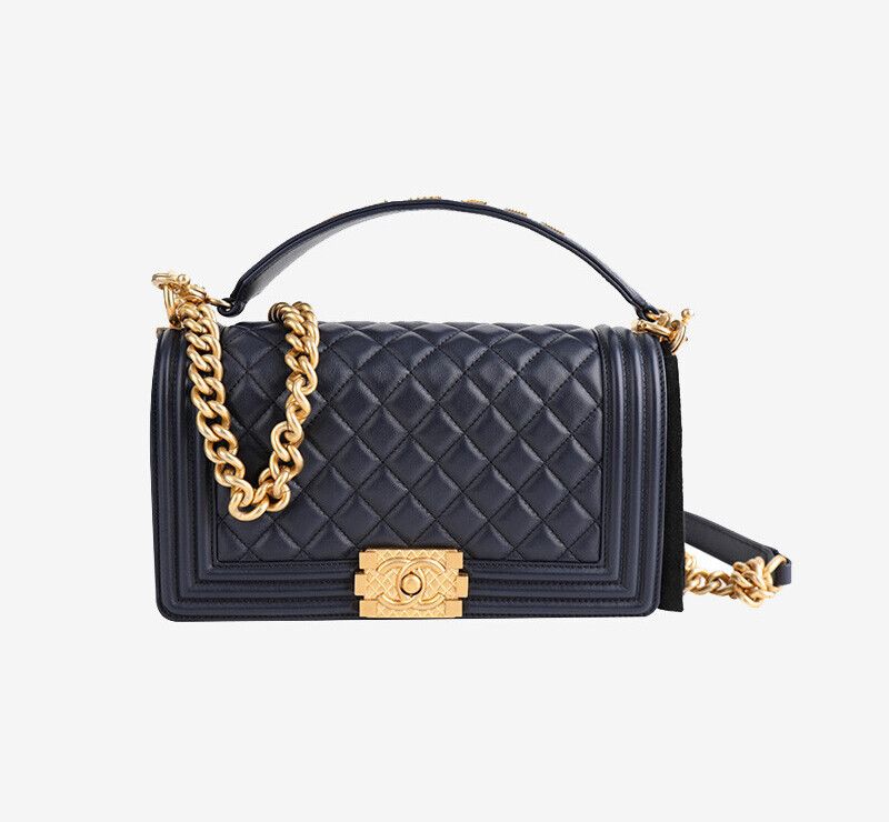 CHANEL 2020 Season Boy Bag Medium Navy Gold 7221526990