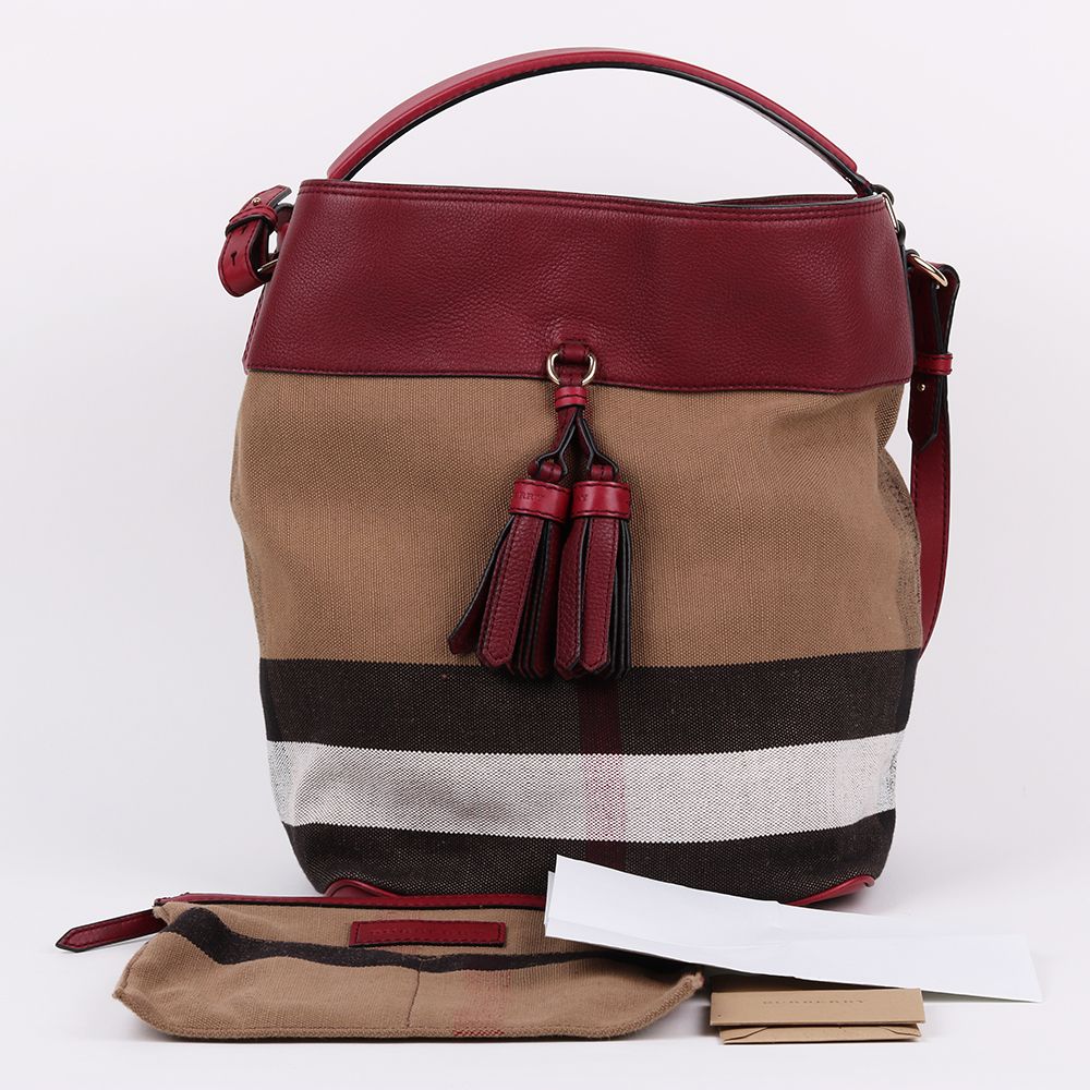 Burberry Burgundy Ashby Tassel Hobo Shoulder Bag - SKU12345