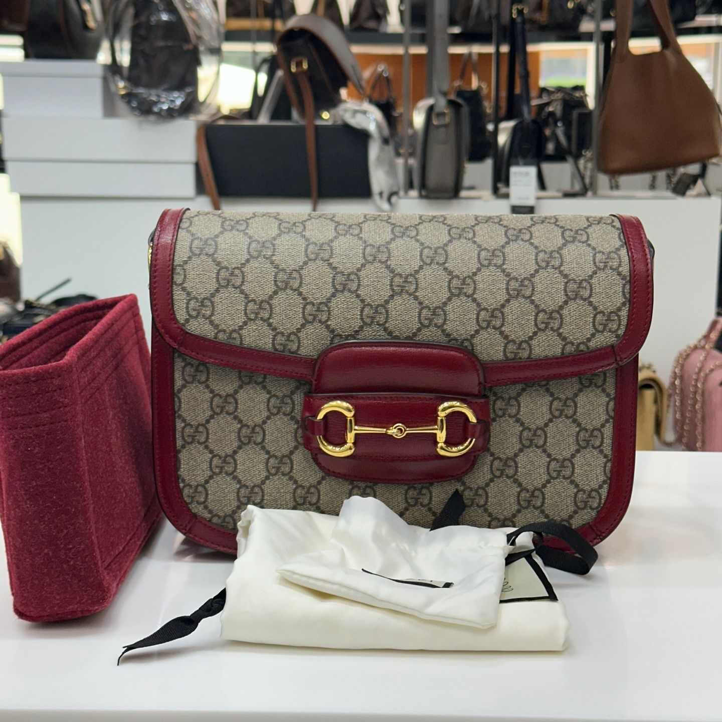 Gucci Red Small Shoulder Bag 1955 with Horsebit Detail 602204