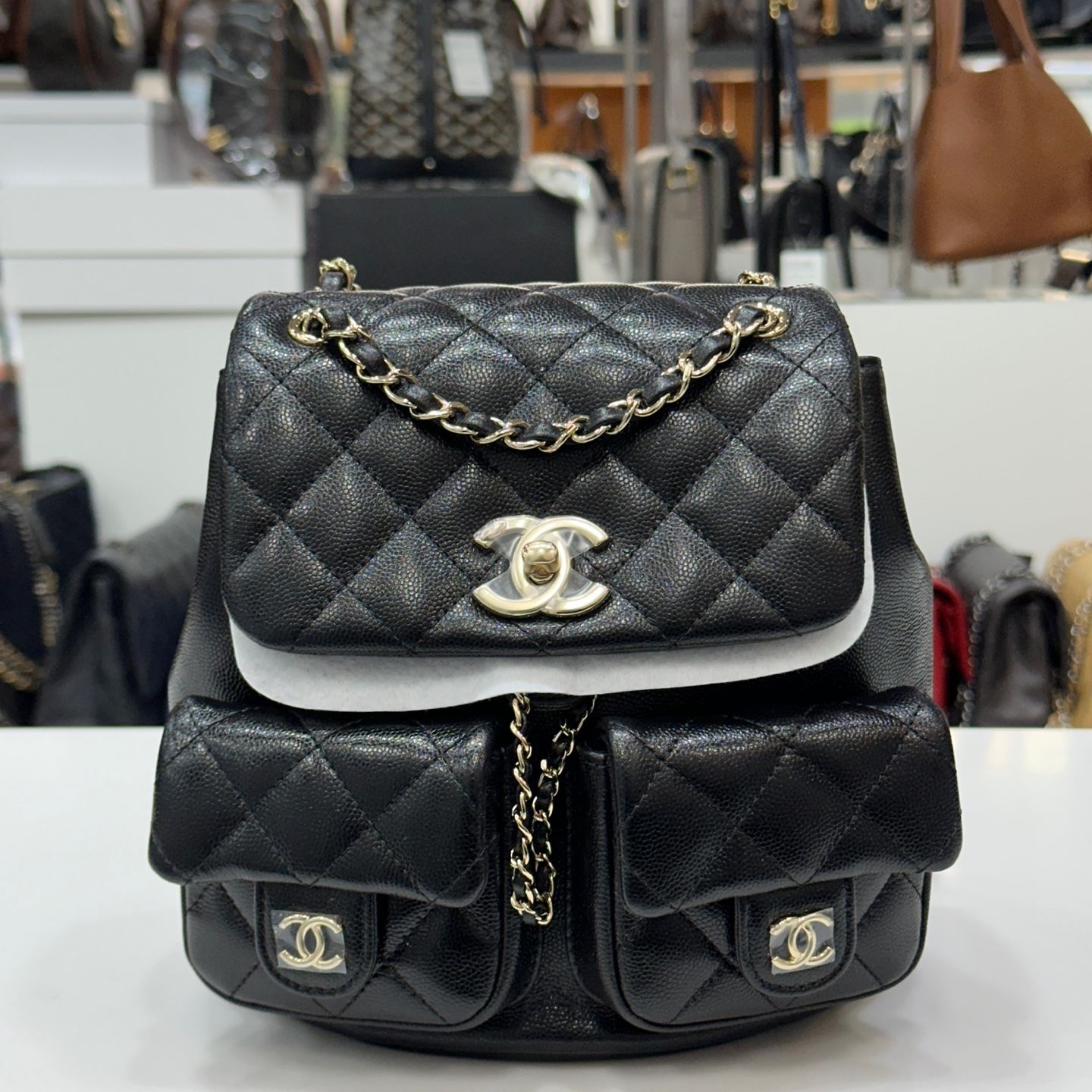 CHANEL Medium Black Caviar Champagne Gold Backpack - SKUXXXXXXXX