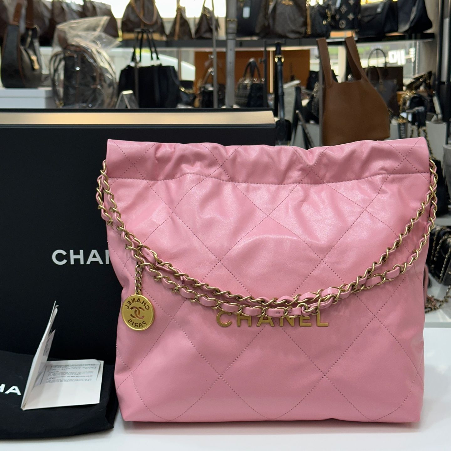 CHANEL Small Light Pink 22 Bag with Chain AS3260