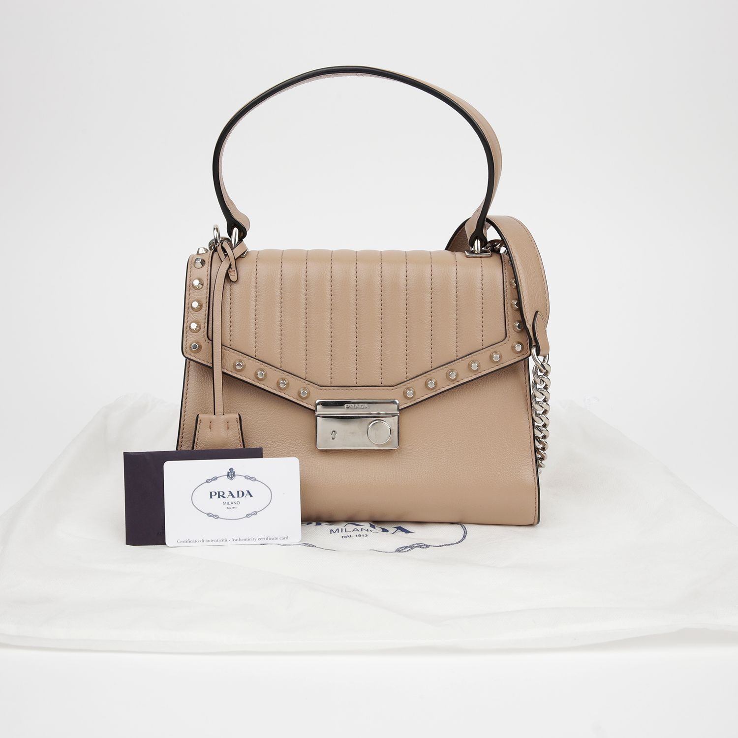 Prada Studded Lock Tote Crossbody Bag 1BN009