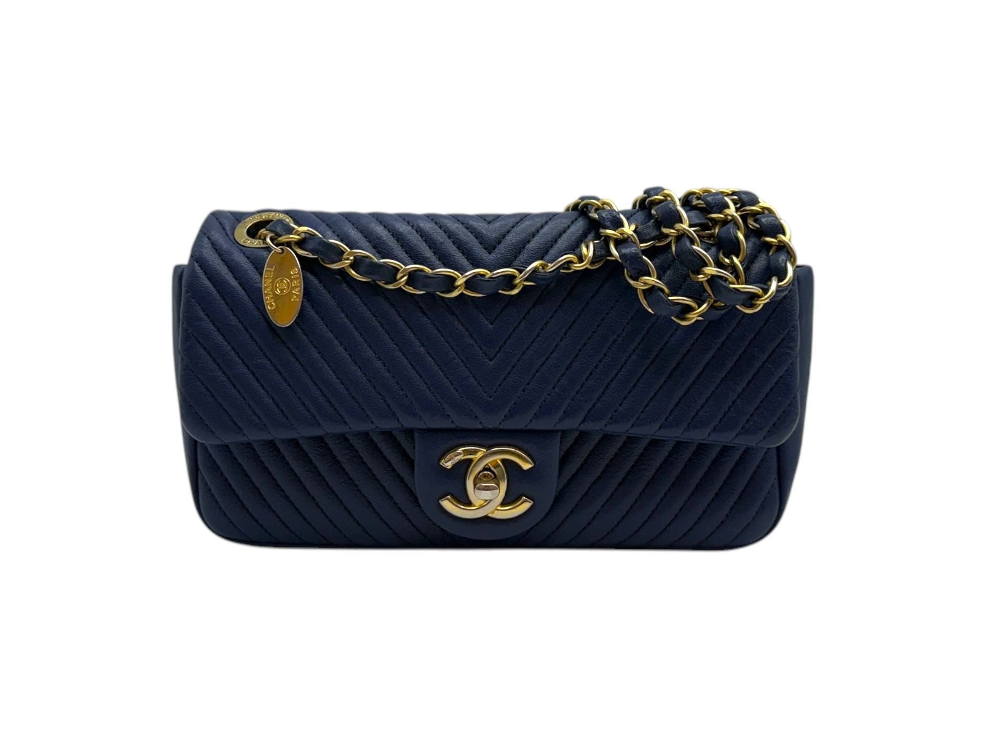 CHANEL Chevron Medallion Mini Chain Shoulder Bag Blue SKU18