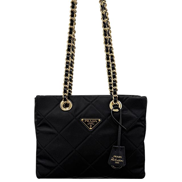 Prada 25SS Triangle Logo Edition 1995 Chain Nylon Tote Bag - Black (1BG468 2AOS F0002)