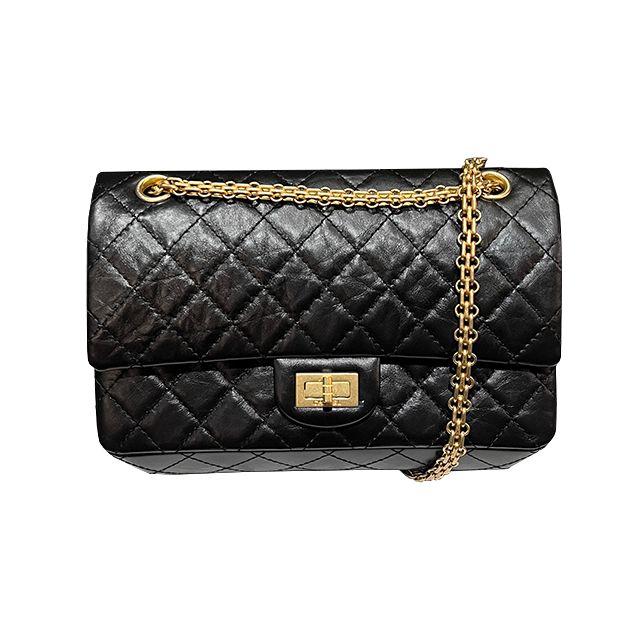 CHANEL Vintage Gold Medium Flap Bag Shoulder Bag Black (A37586)