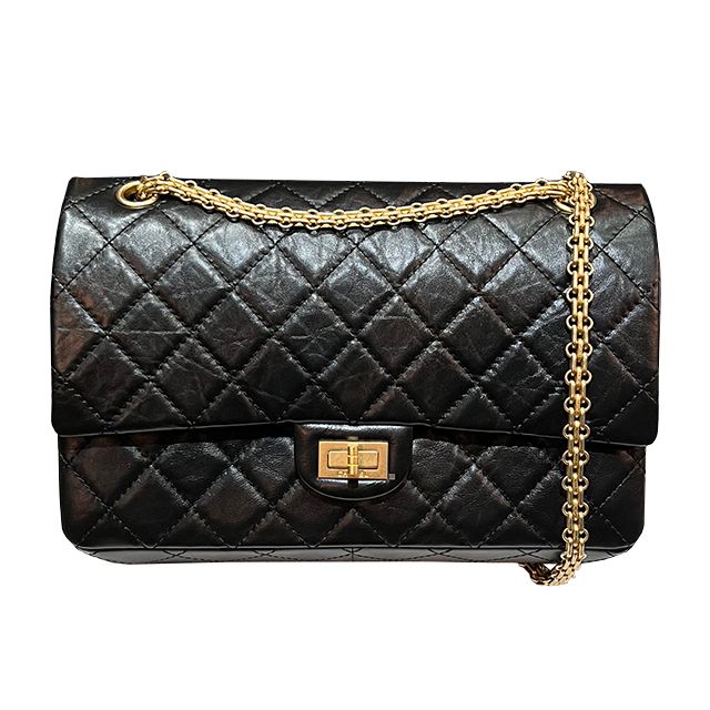 CHANEL Vintage Gold Large Flap Shoulder Bag 2.55 (A37587)