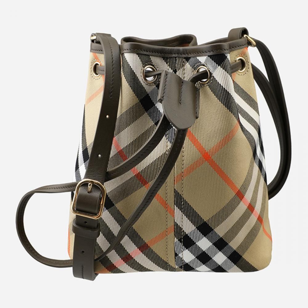 Burberry Check Drawstring Mini Bucket Bag Beige 8093804 B9368