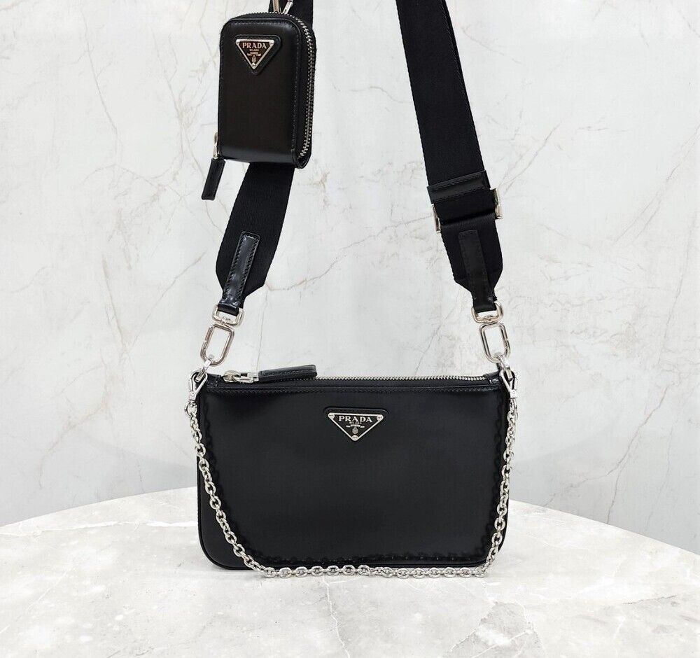 Prada Brushed Leather Pouch Crossbody Bag 2VH129