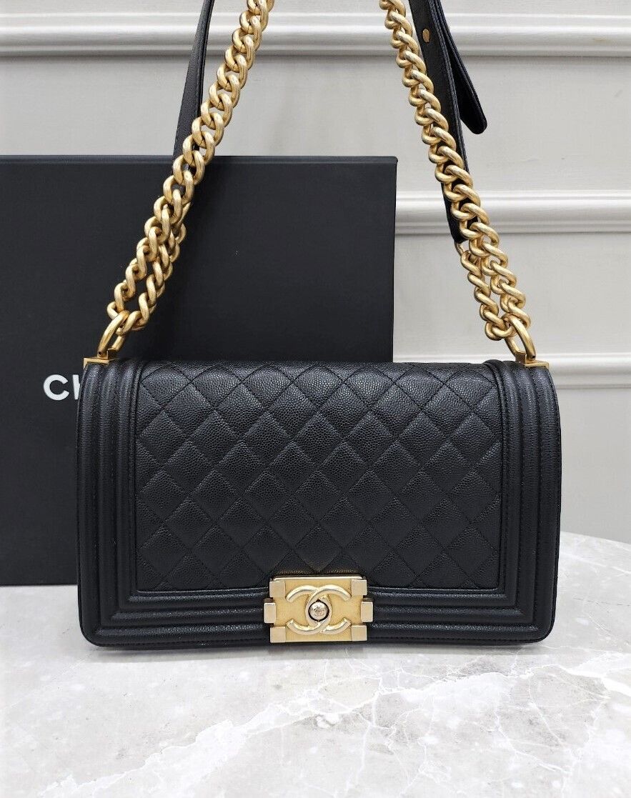 CHANEL Vintage Gold Chain Bag Medium - Caviar Boy