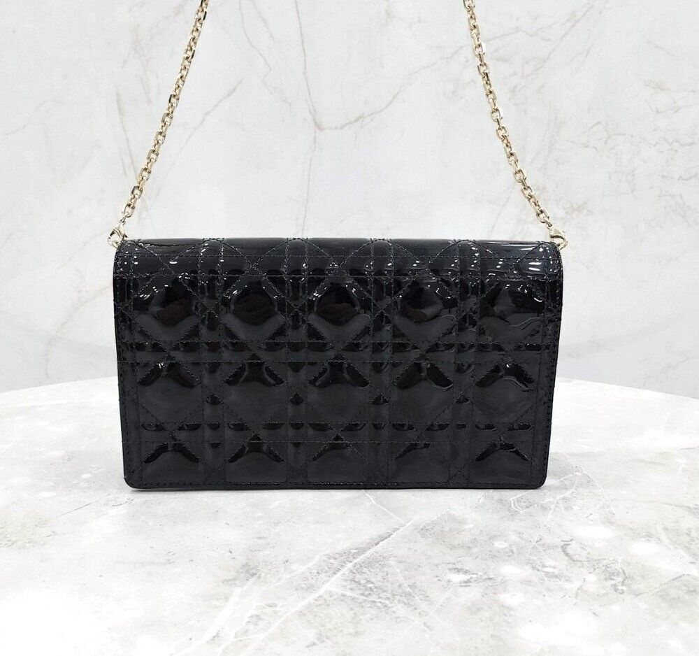 Dior Black Patent Lady Pouch Chain Bag S0204OVRB