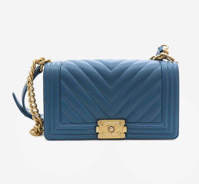 CHANEL Blue Lambskin Boy Bag Medium A67086 7525905817