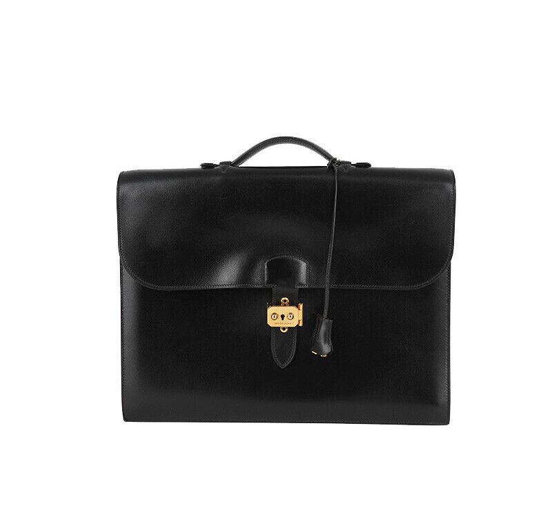 Hermes Black Leather Bag with Gold Trim 7222738382