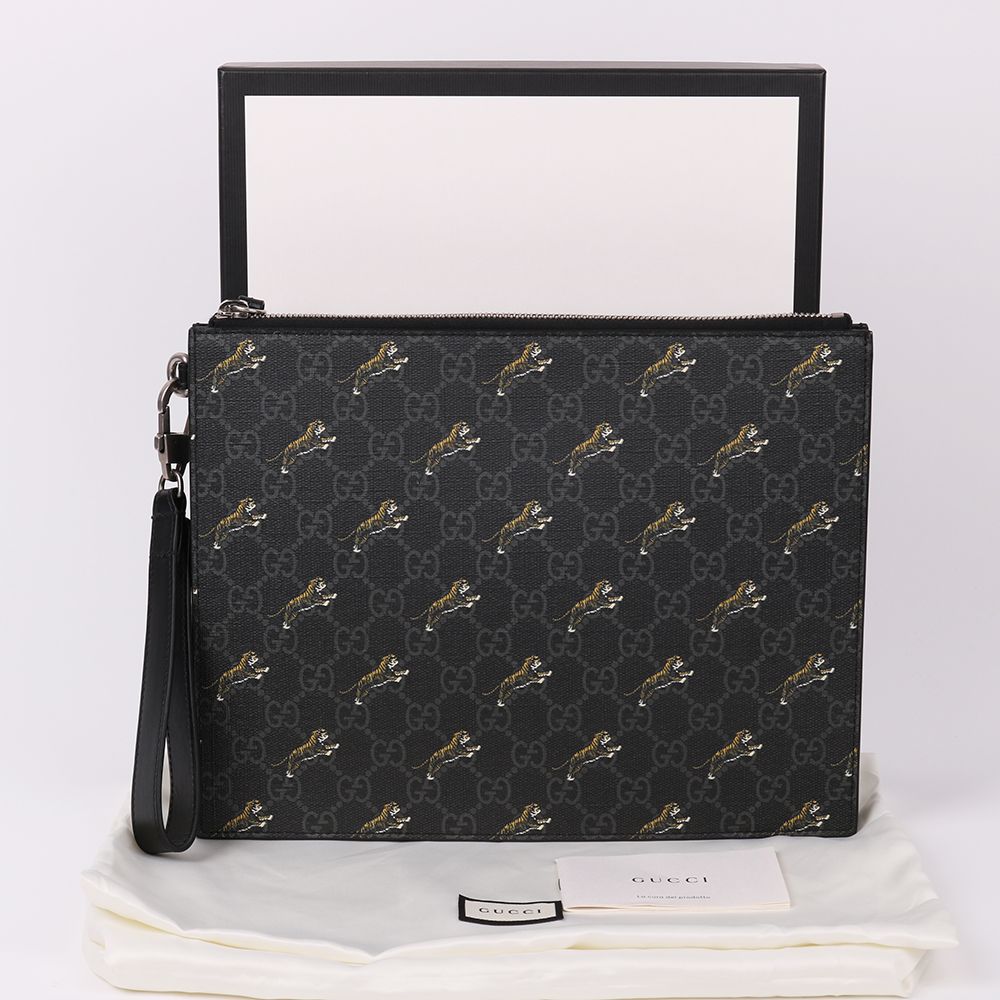 Gucci Black Tiger Patch Strap Clutch Bag 575136