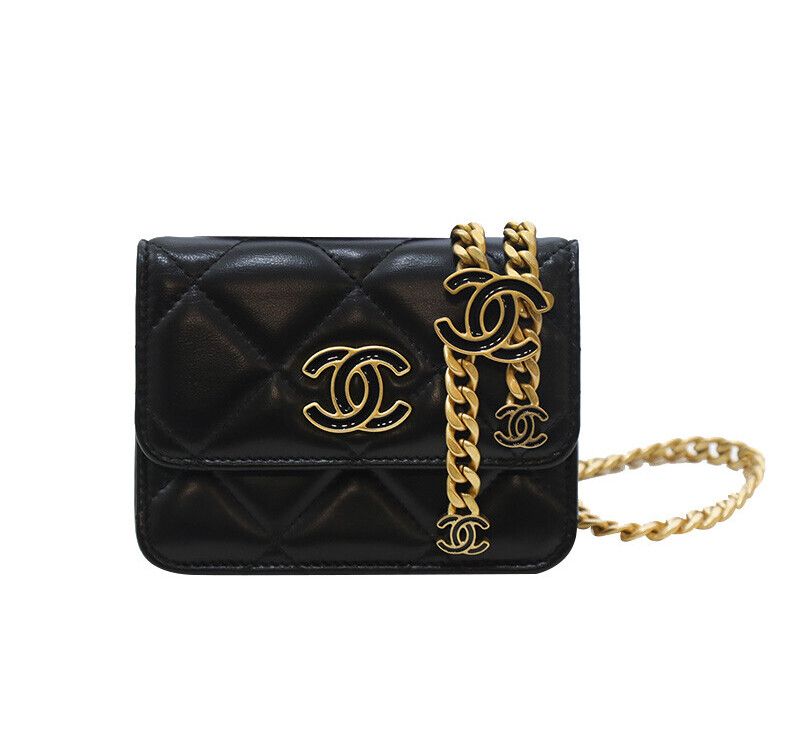 CHANEL Mini Black Slingback Belt Bag with CC Logo Wallet Chain Flap Card Holder 7254732726