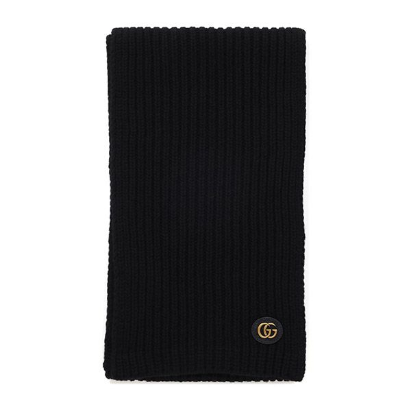 Gucci Black Double G Wool Cashmere Muffler 773426 3GB02
