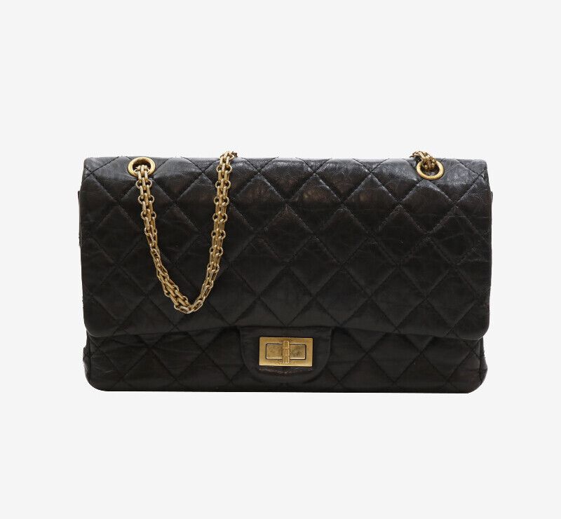 CHANEL Vintage Flap Bag Large Black Gold A37587 2.55 7449421924