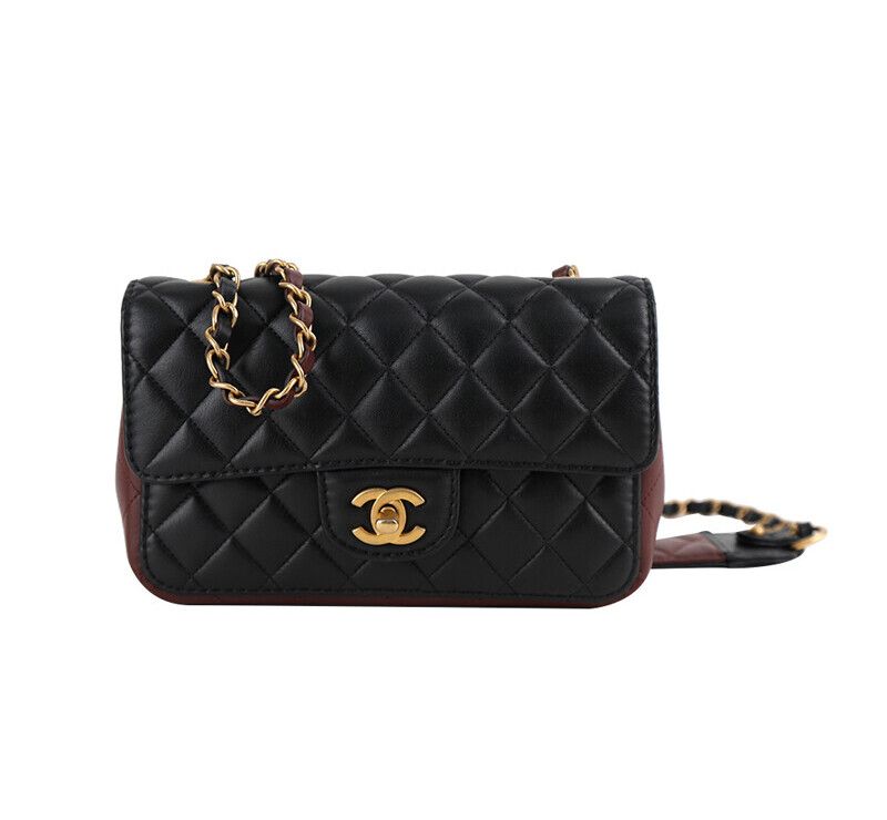 CHANEL Mini Flap Bag Lambskin Black Brown Two-tone 7255487507