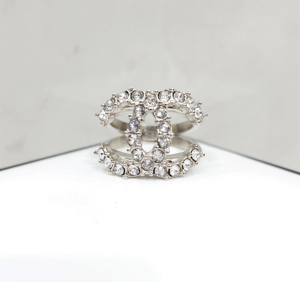 CHANEL Crystal Logo Ring Size 13 (SKU: CC)