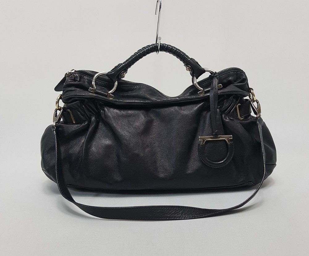 Salvatore Ferragamo Black Leather Shoulder Bag with Gancini Detail (SKU: 123456)