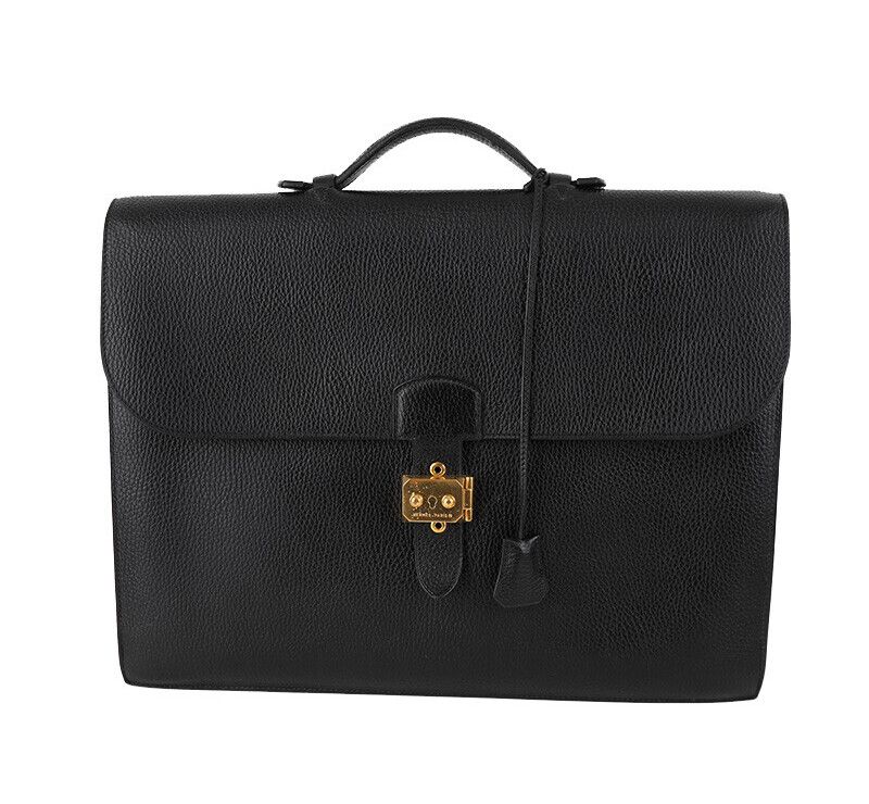 Hermes Black Leather Loafers with Gold Trim 7224925630