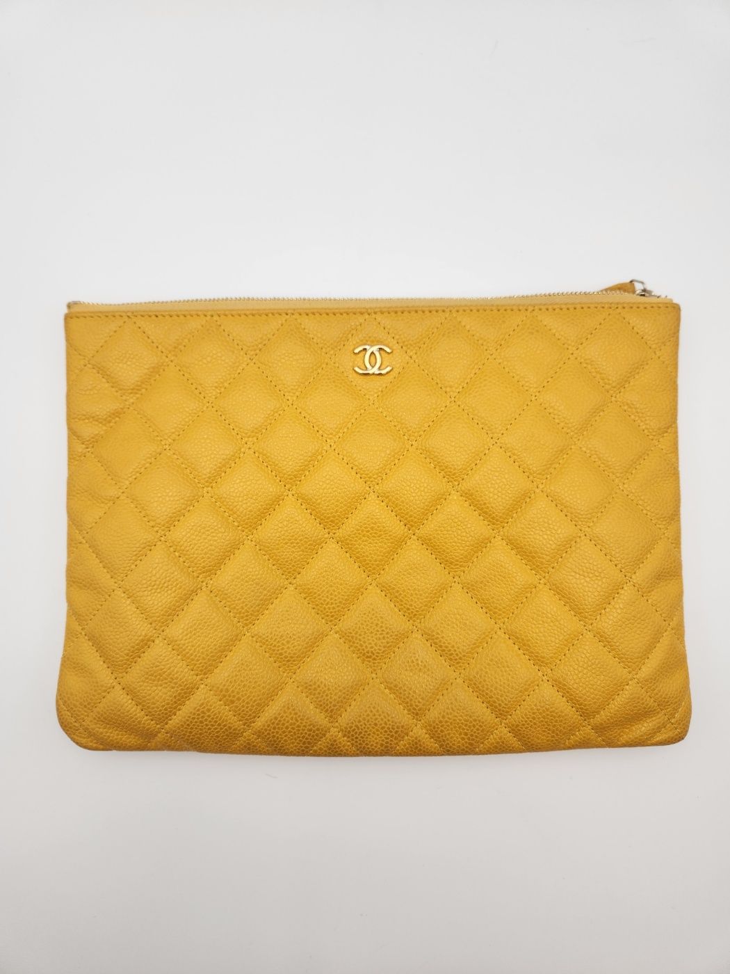 CHANEL Classic Caviar Clutch Yellow Size Medium 25A SKU