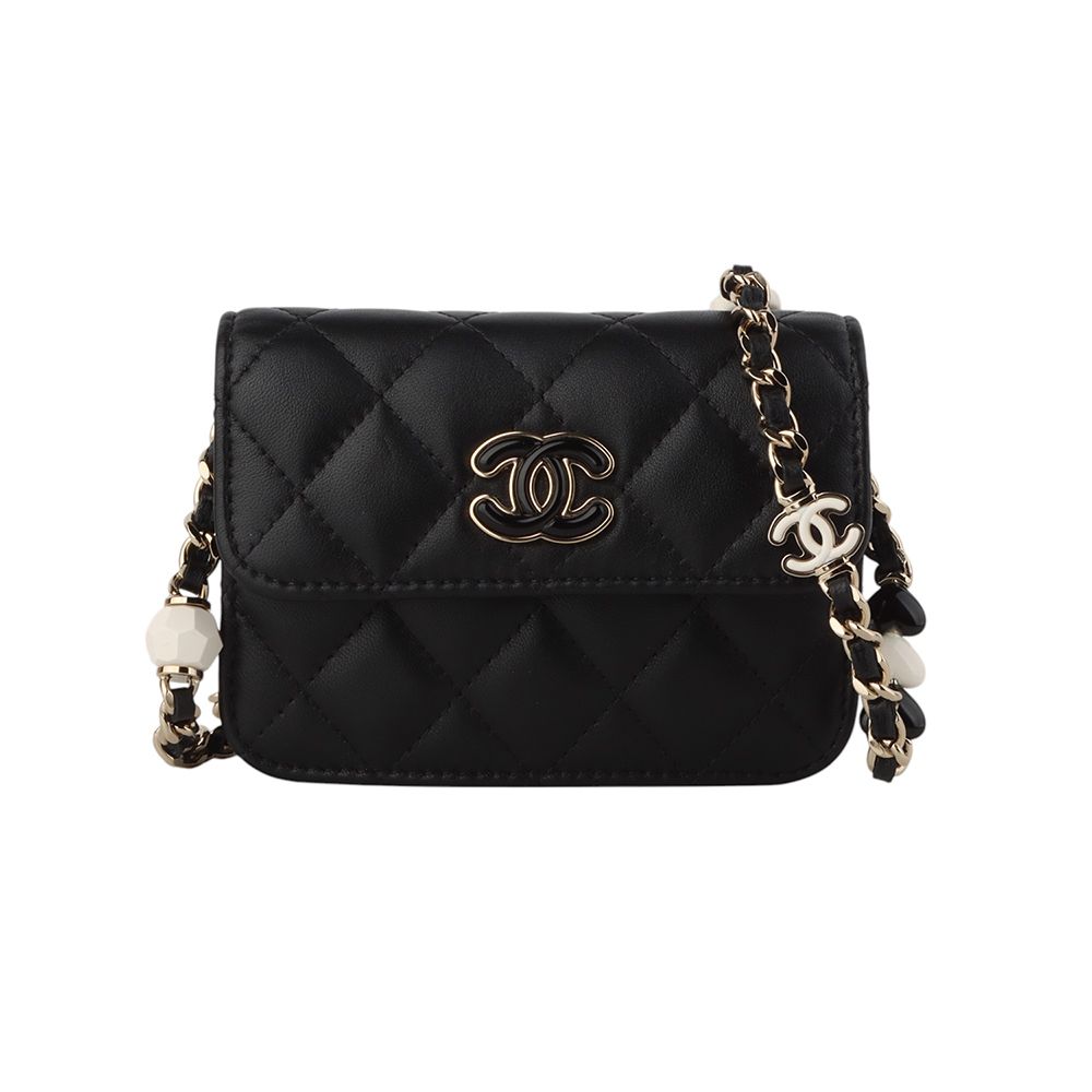 CHANEL Multi Pendant Chain Flap Coin Wallet Crossbody 34555