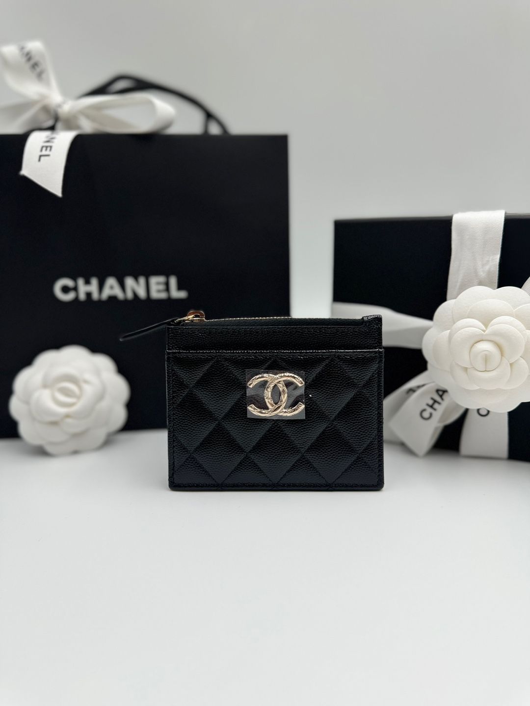 CHANEL Women's Card Wallet Black Champagne Gold AP3975
