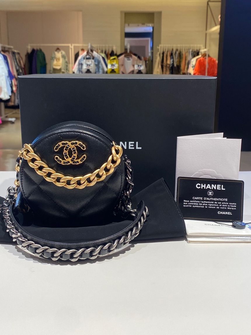 CHANEL Round Lambskin Crossbody Bag 30 Series AP0945