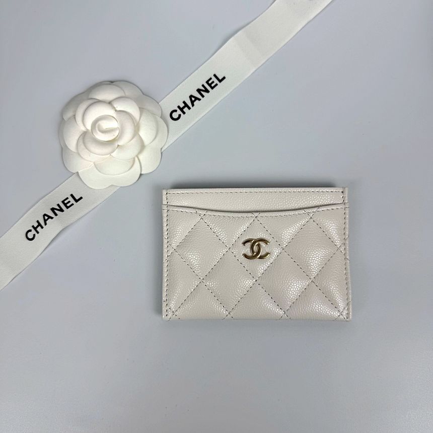 CHANEL Classic CC Logo Card Holder Slot White AP0213