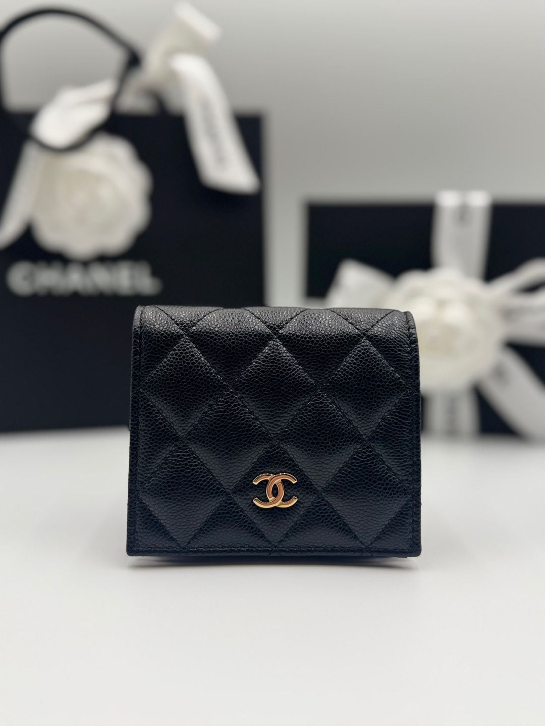 CHANEL Classic Caviar Click Wallet Black Gold AP3178