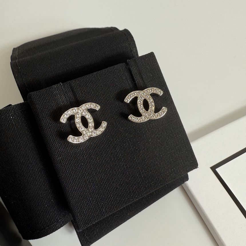 CHANEL Classic Mini Earrings with CC Logo Silver ABE835