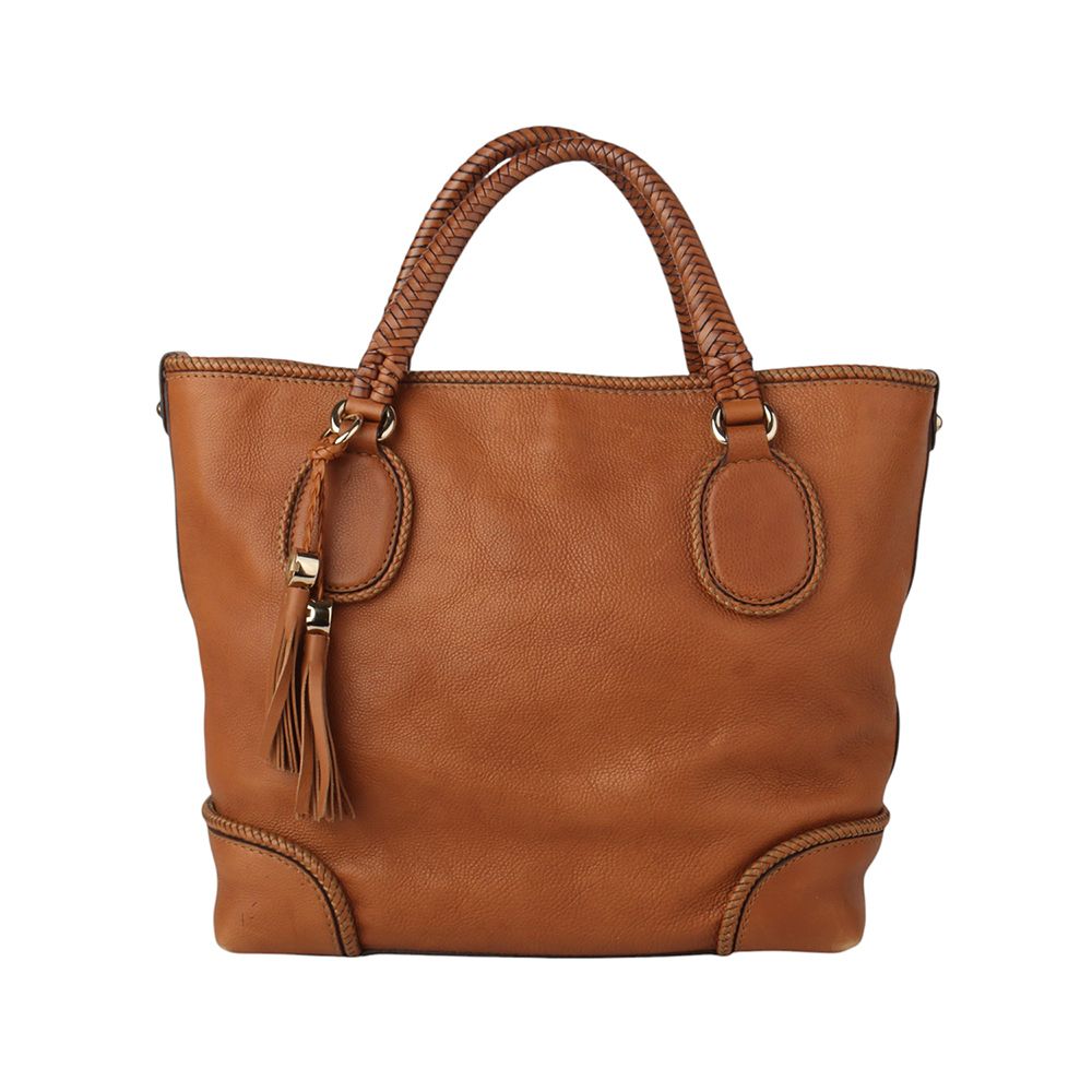 Gucci Brown Leather Shopper Bag with GG Hardware and Tassel 34544