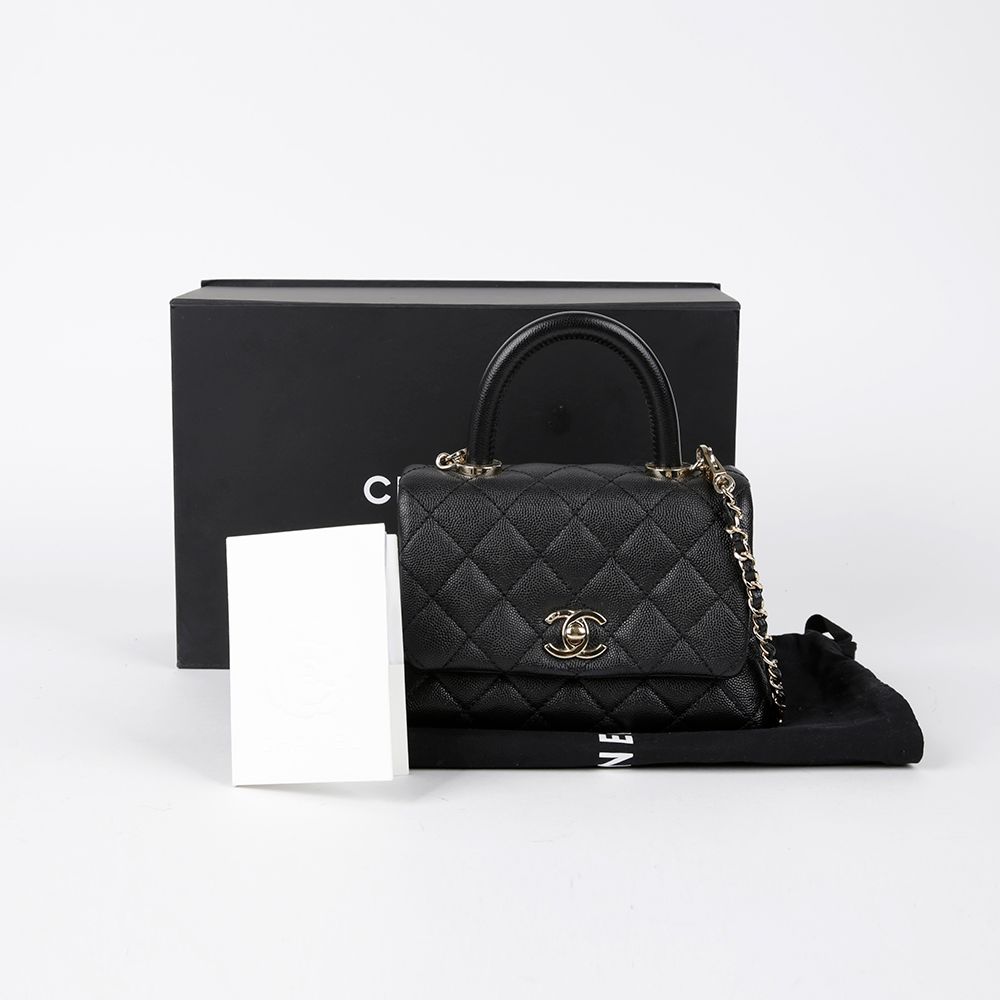 CHANEL Caviar Coco Handle Mini Tote Shoulder Bag AS2215