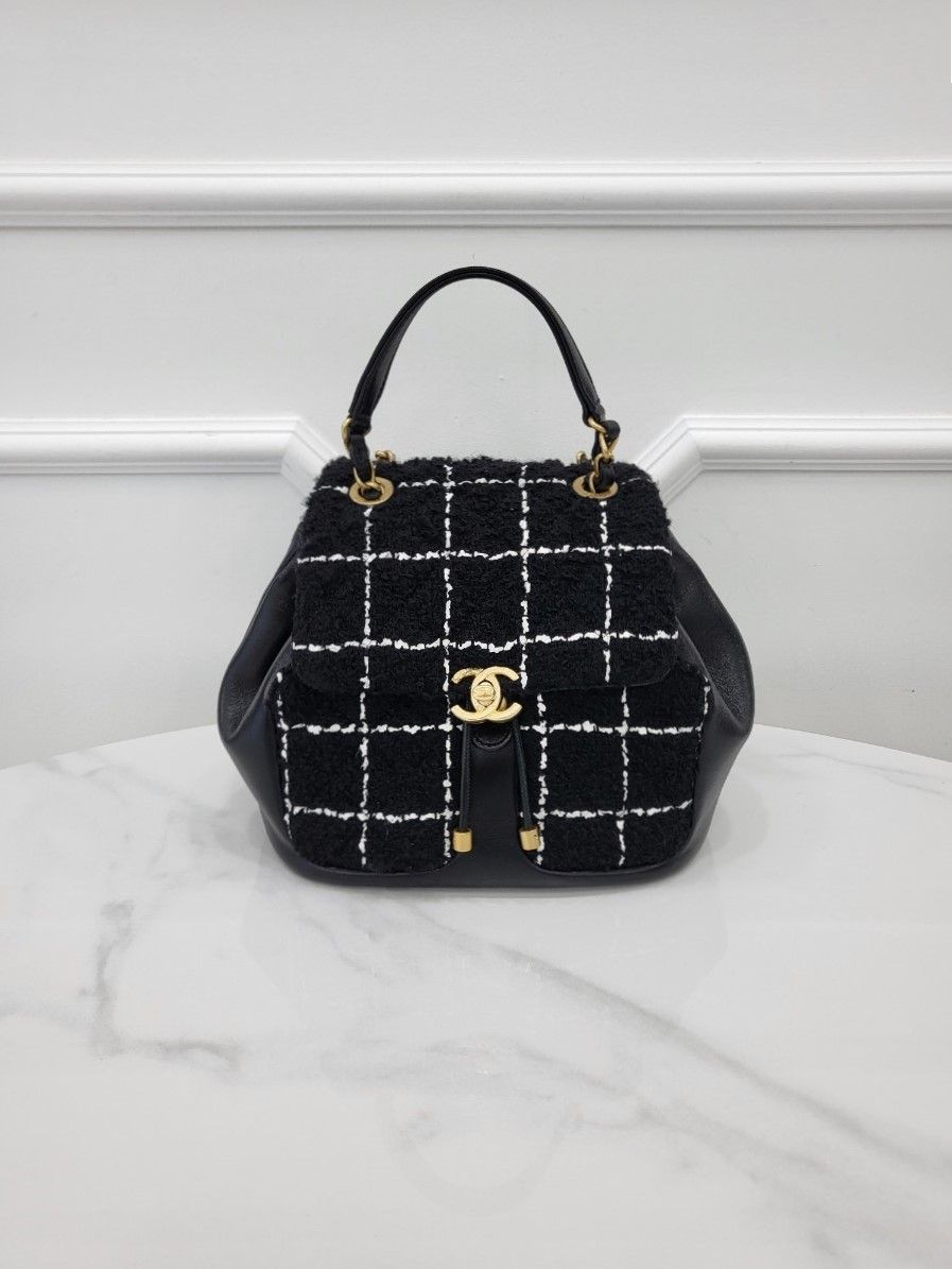 CHANEL Black Tweed Backpack with Embedded Chips AS4493