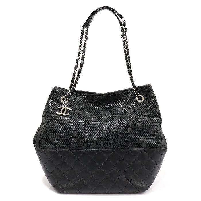 CHANEL Black Lambskin Quilting Perforated South Chain Shoulder Bag (Size 17) EP35761CH