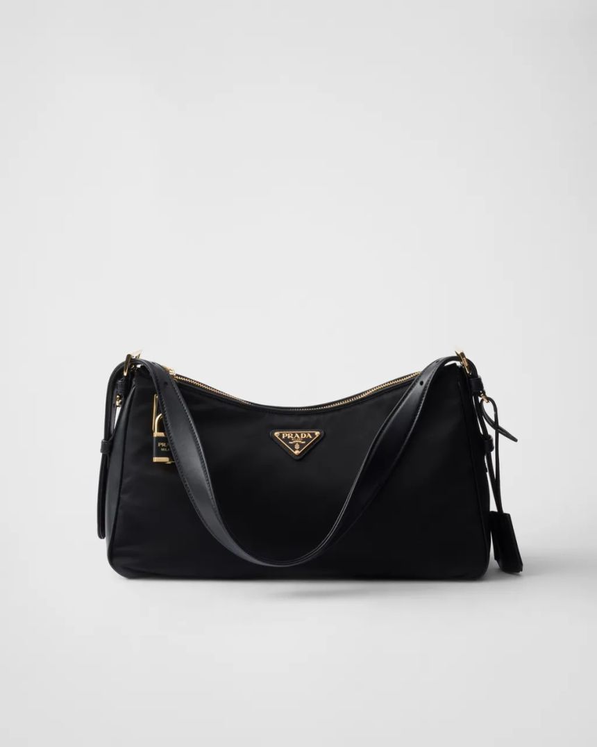 Prada Large Nylon and Leather Shoulder Bag with Lock 1BC232 V ODO 2C8Q F0002