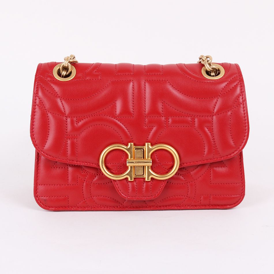 Salvatore Ferragamo Red Quilted Chain Bag 21 H153