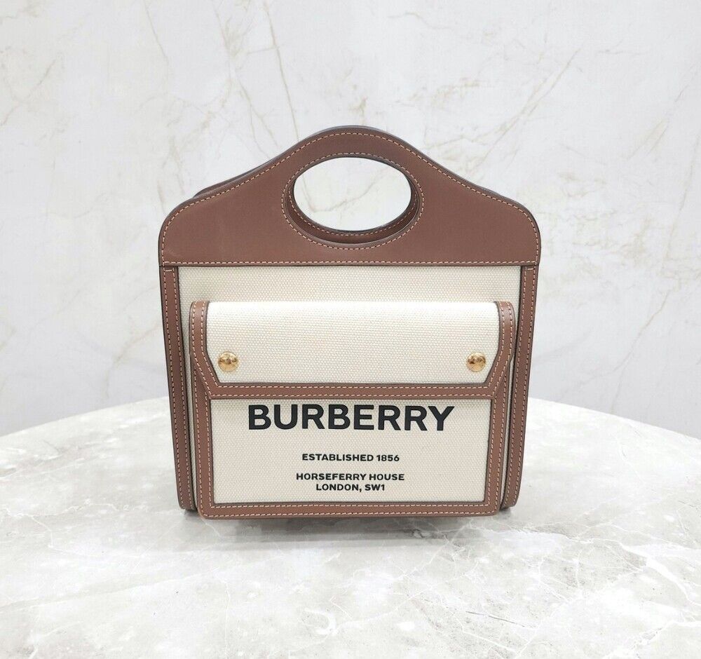 Burberry Mini Two-Tone Canvas Leather Pocket Tote Bag 8039361