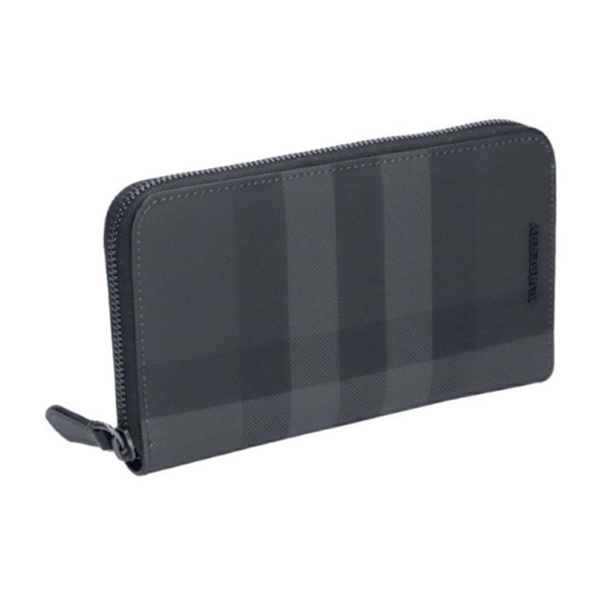 Burberry Round Zipper Wallet in Check Leather 8070254