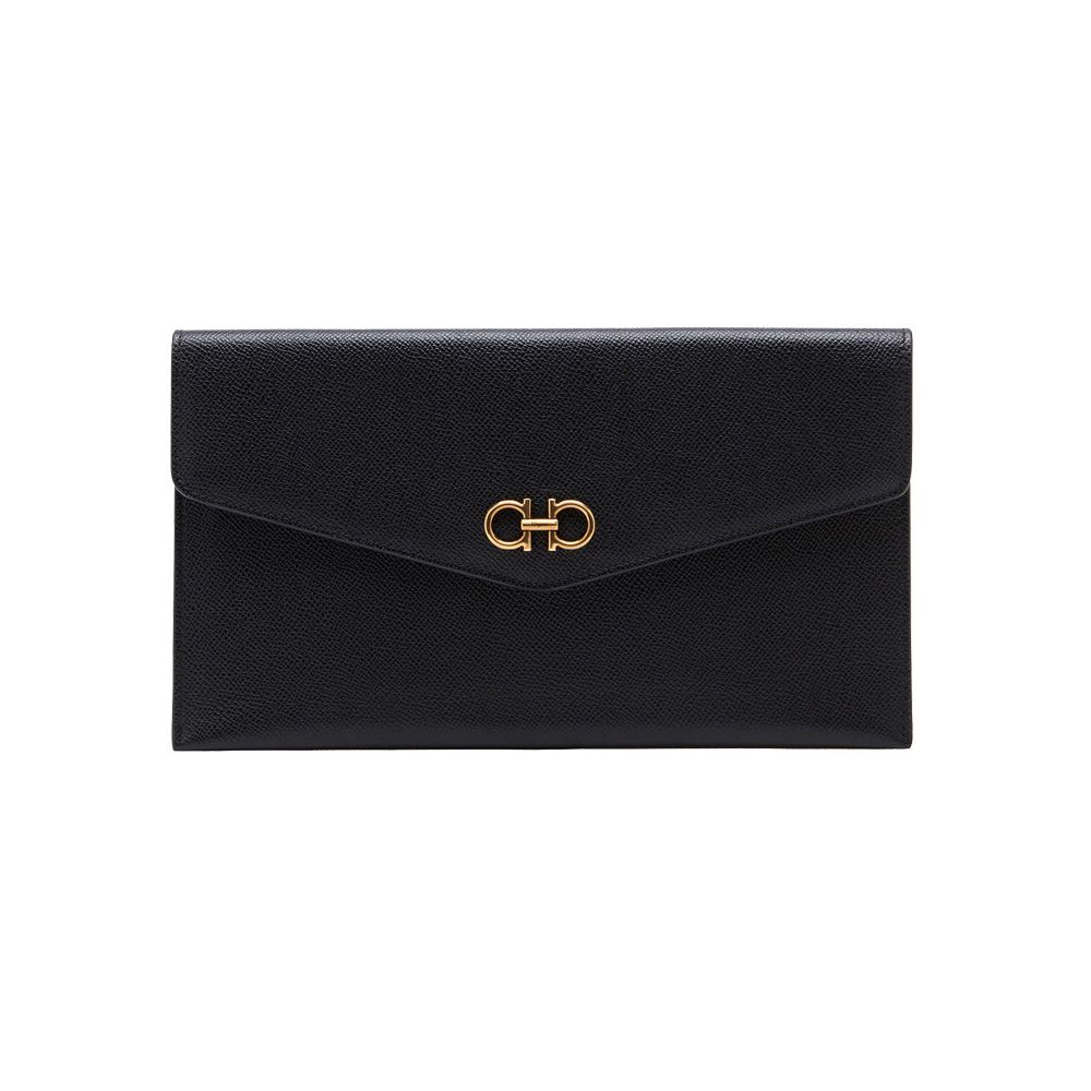 Salvatore Ferragamo Black Double Gancini Clutch Bag 22-0248 0742168