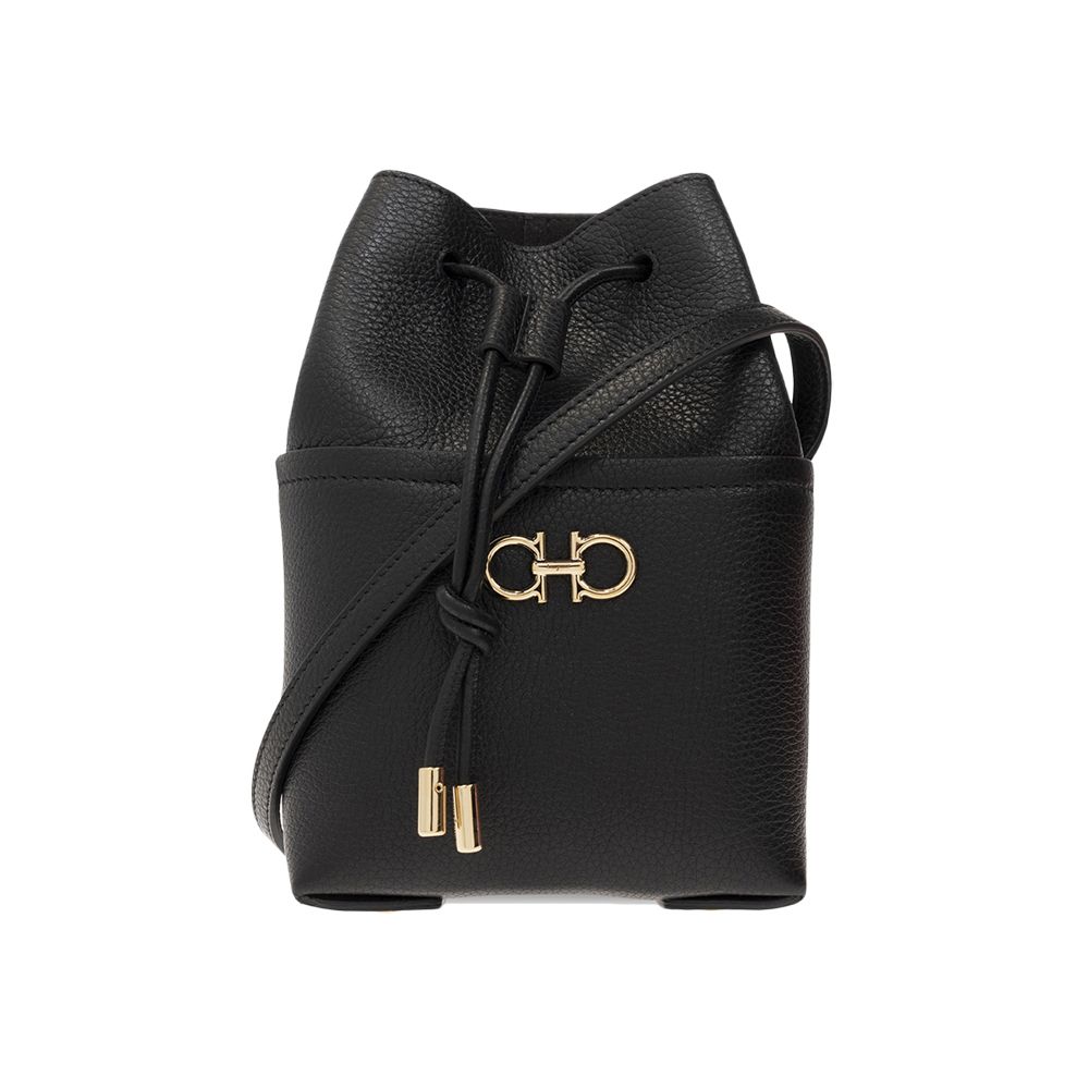 Salvatore Ferragamo Black Double Gancini Bucket Bag 21-2970 0759566