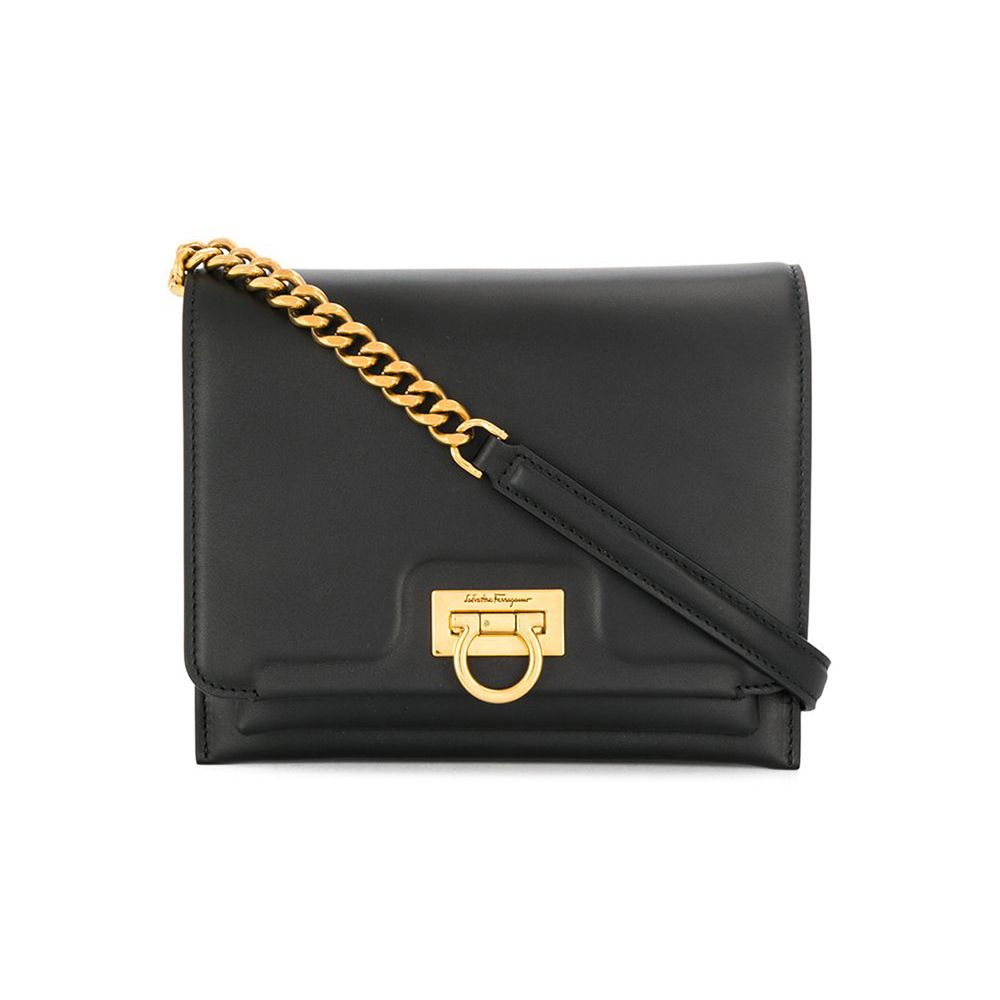 Salvatore Ferragamo Black Flap Shoulder Bag 23SS Ganchini Logo 21-I163 0730349