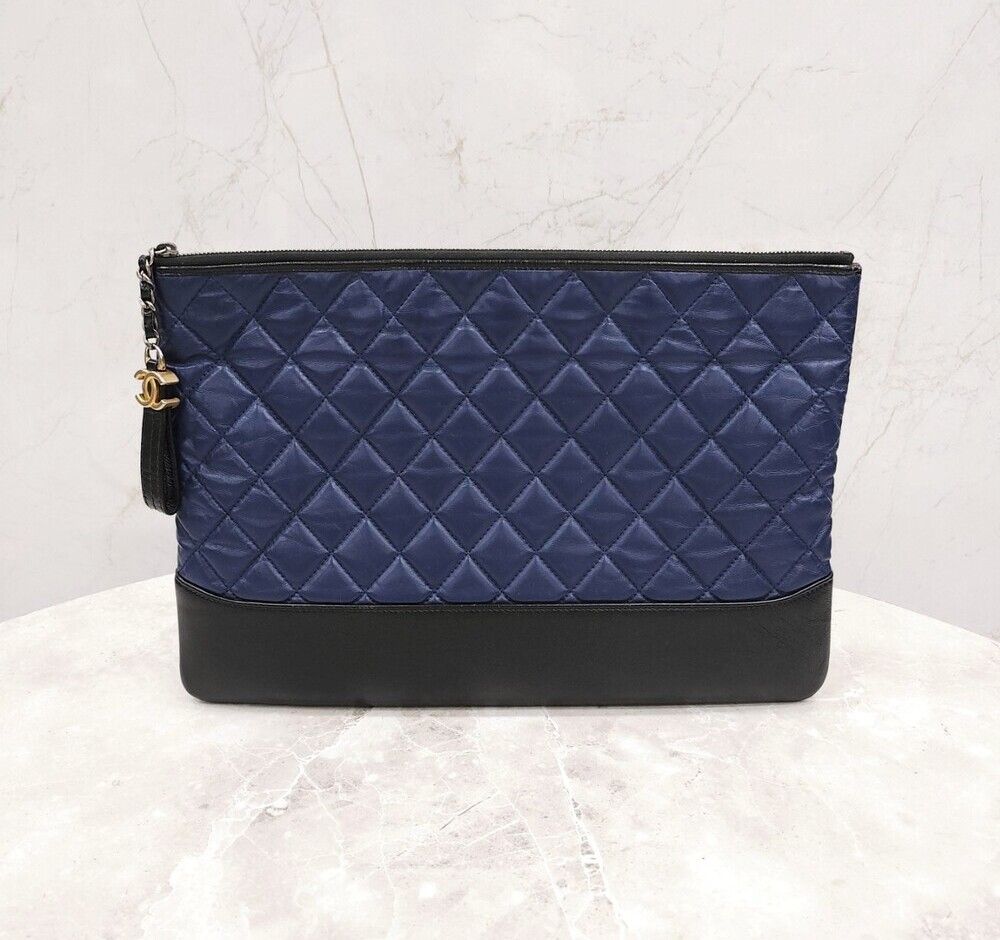 CHANEL Navy Gabriel Chevron Large Clutch Bag SKU123