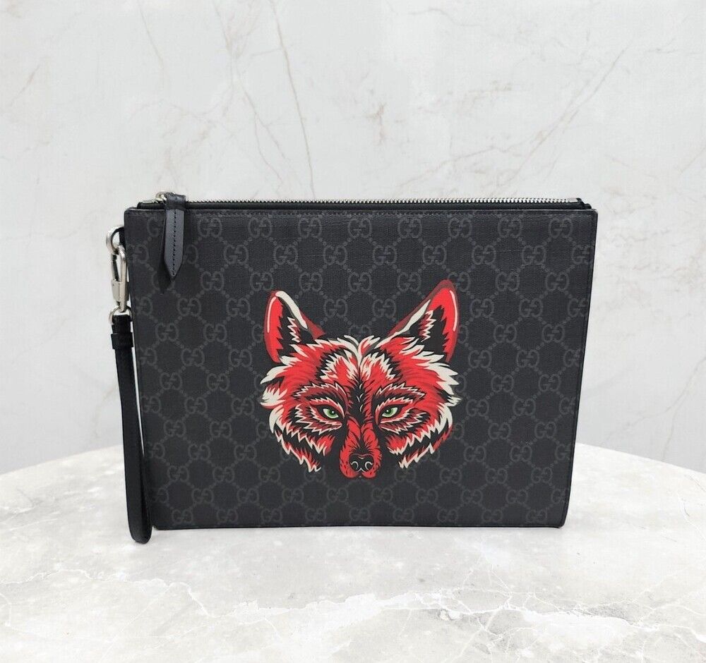 Gucci GG Supreme Woolf Strap Clutch - SKUXXXX