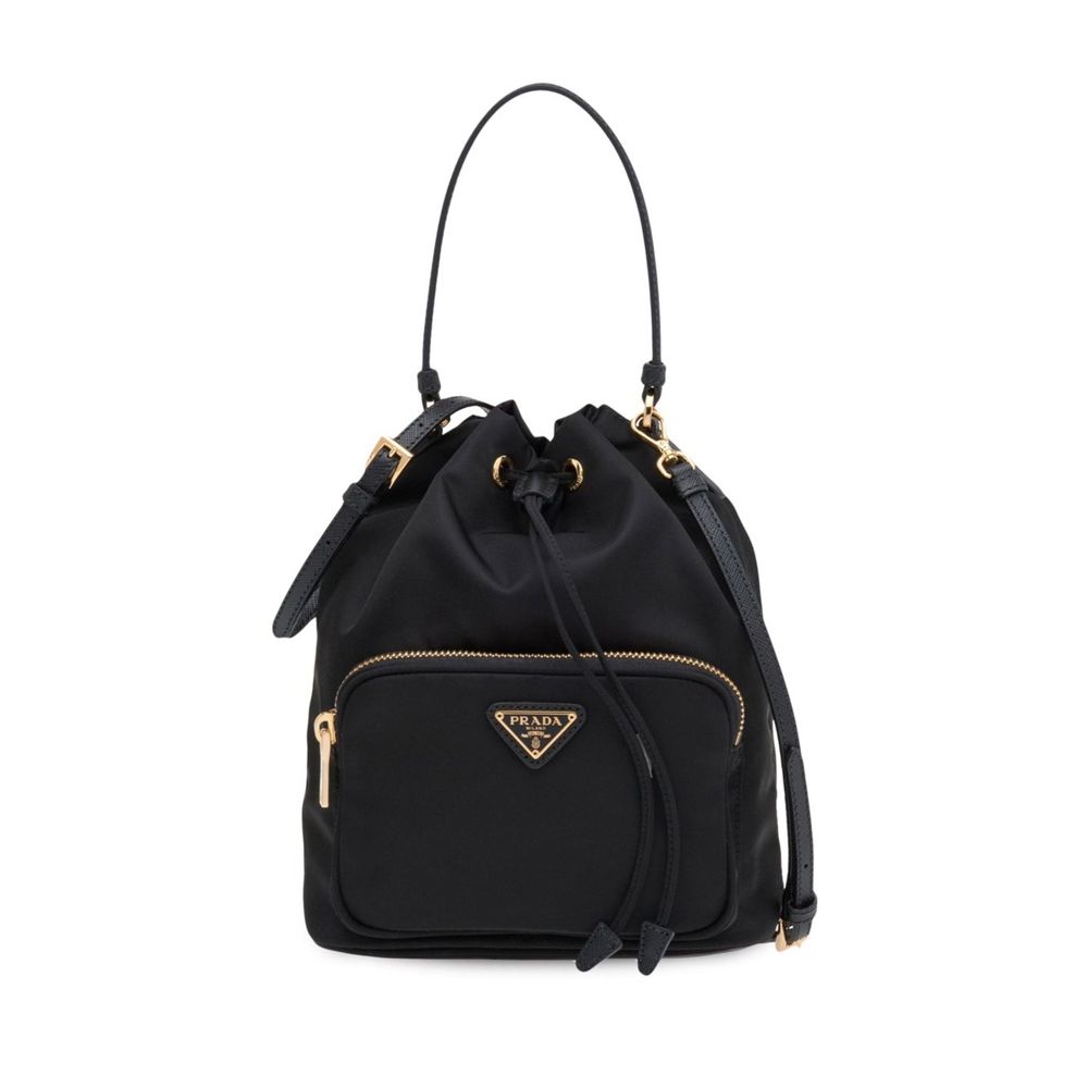 Prada Nylon Bucket Bag Black Gold 1BH038 RV44 F0002