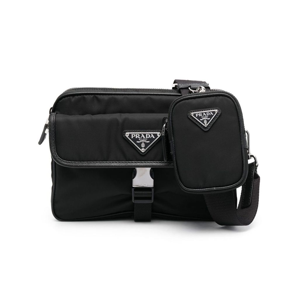 Prada Nylon Saffiano Leather Shoulder Bag Black 2VH133 2DMH F0002