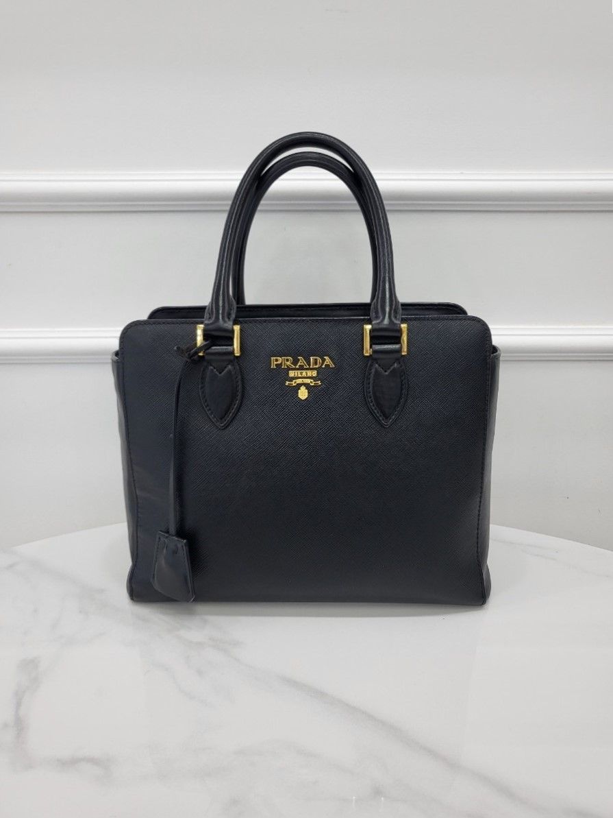 Prada Leather Tote Bag with Gold Logo 1BA113