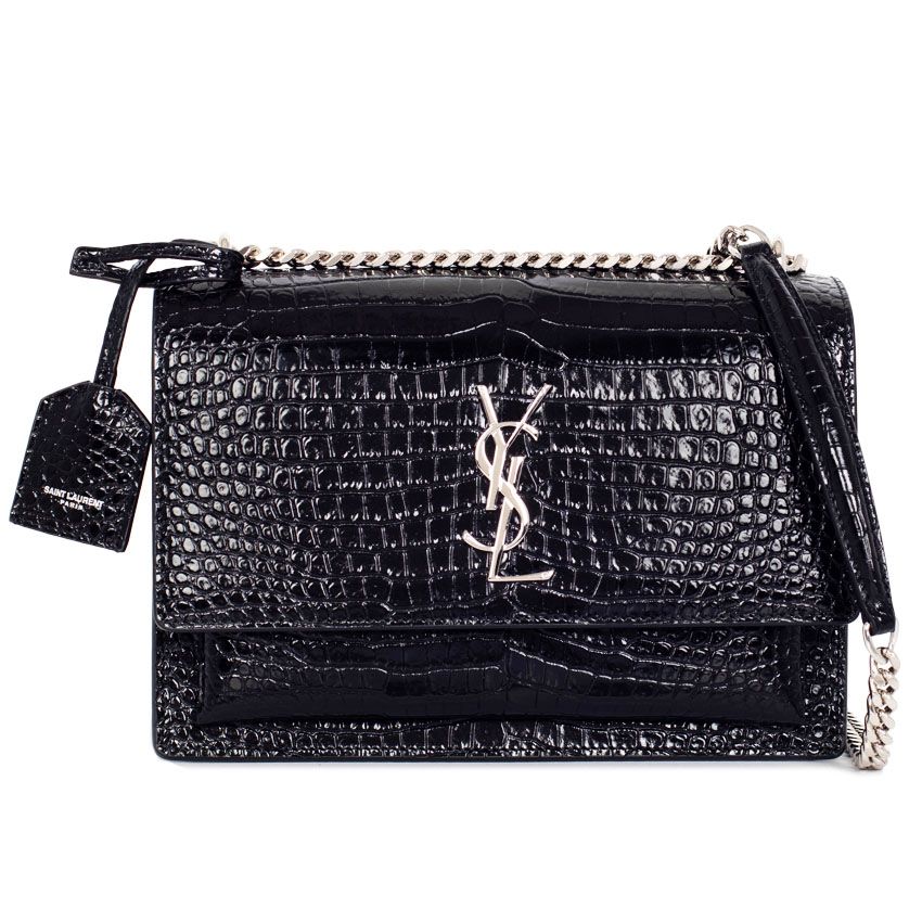 Saint Laurent Monogram Sunset Bag Crocodile 442906 DND0N 1000 Black